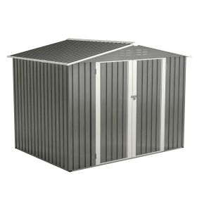 8 X 6 FT Outdoor Waterproof Garden Tool Storage Sheds With Metal Foundation With Floor Frame, Tool Shed With Lockable Hinged Doors & Air Vents, Storag
