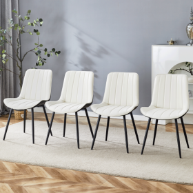 Extended Seat Cushion PU Dining Chair Set - Four Pieces.Smooth Line Design.Can Integrate Well Into Various Modern Home Decoration Styles.White And Bla