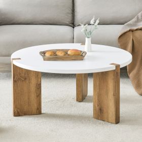 33.4-inch Diameter Minimalist Circular MDF Material Coffee Table, A Stable And Practical Choice. The Unique Embedded Design And The Support Of Three T