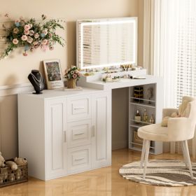 59Makeup Vanity Desk With Mirror, Vanity Mirror With Lights, Dressing Table With 3 Drawers And 2 Cabinets, Vanity Table With Storage Shelves For Bedro