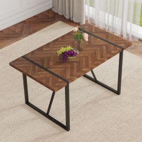 A Minimalist Retro Rectangular Dining Table With A Specially Textured Top And Black Metal Legs.Contemporary Minimalist MDF Dark Wood Textured Tabletop