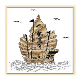 11CT Stamped Cross Stitch Kits Chinese Style Living Room Wall Decor Plain Sailing DIY Embroidery Kits, 14x14inch