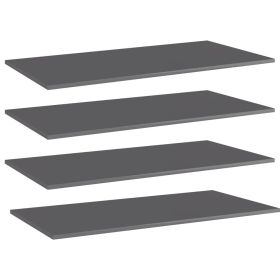 Bookshelf Boards 4 pcs High Gloss Gray 31.5"x7.9"x0.6" Engineered Wood