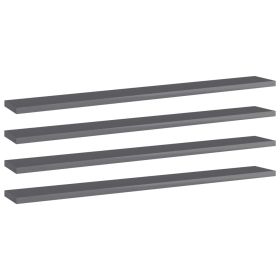 Bookshelf Boards 4 pcs High Gloss Gray 31.5"x3.9"x0.6" Engineered Wood