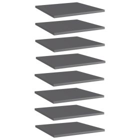 Bookshelf Boards 8 pcs High Gloss Gray 15.7"x15.7"x0.6" Engineered Wood