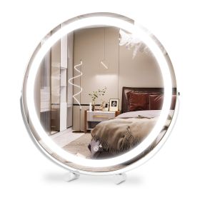 19Inch Large Round Vanity Makeup Mirror With LED Halo Light 3 Lighting Colors Dimmable Brightness Touch Control 360Â° Rotation