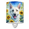 NEW White German Shepherd in Sunflowers Ceramic Night Light Compact, UL-Certified, Ideal for Bedroom, Bathroom, Nursery, Hallway, Kitchen, 6x4x3