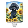 NEW Black Poodle in Sunflowers Ceramic Night Light Compact, UL-Certified, Ideal for Bedroom, Bathroom, Nursery, Hallway, Kitchen, 6x4x3, Multicolor