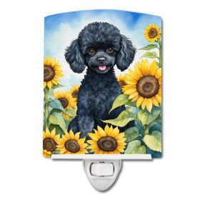 NEW Black Poodle in Sunflowers Ceramic Night Light Compact, UL-Certified, Ideal for Bedroom, Bathroom, Nursery, Hallway, Kitchen, 6x4x3, Multicolor