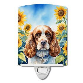 NEW Cocker Spaniel in Sunflowers Ceramic Night Light Compact, UL-Certified, Ideal for Bedroom, Bathroom, Nursery, Hallway, Kitchen, 6x4x3, Multicolor