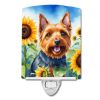 NEW Australian Terrier in Sunflowers Ceramic Night Light Compact, UL-Certified, Ideal for Bedroom, Bathroom, Nursery, Hallway, Kitchen, 6x4x3