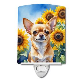 NEW Chihuahua in Sunflowers Ceramic Night Light Compact, UL-Certified, Ideal for Bedroom, Bathroom, Nursery, Hallway, Kitchen, 6x4x3, Multicolor
