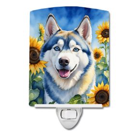 NEW Siberian Husky in Sunflowers Ceramic Night Light Compact, UL-Certified, Ideal for Bedroom, Bathroom, Nursery, Hallway, Kitchen, 6x4x3, Multicolor