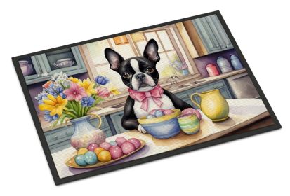 Decorating Easter Boston Terrier Doormat Front Door Mat Indoor Outdoor Rugs for Entryway, Non Slip Washable Low Pile, 24H X 36W