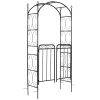 Outsunny 84" Garden Arch Arbor with Gate, Metal Arch Trellis, Garden Archway for Climbing Vines, Wedding Ceremony Decoration, Flourishes & Arrow Tips
