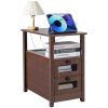 VEVOR Farmhouse End Table, Narrow Night Stand with USB Ports and Outlets, 4 Tiers End Table Side Table Coffee Table with Storage Cabinet and 2 Drawers