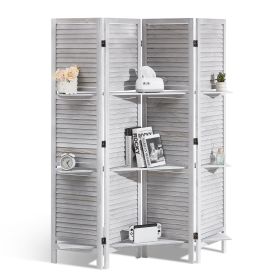 VEVOR Wood Room Divider, 4 Panel Wood Folding Privacy Screen, 66.9 Inches Tall Indoor Louvered Partition Divider, Portable Decoration Screen