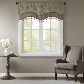 Jacquard Window Rod Pocket Valance With Beads Blue/Brown 50x18"