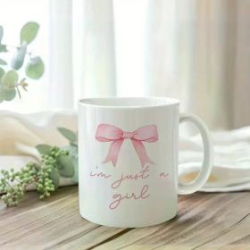 Ceramic Coffee Mug with a Pink Bow Design, Perfect for a Girly Touch in Your Kitchen Or As Coquette Room Decor.