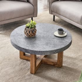 Modern Gray Texture MDF Round Coffee Table - 31.4 Diameter.A Modern Retro Circular Coffee Table With A Diameter Of 31.4 Inches, Made Of MDF Material,
