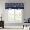 Jacquard Window Rod Pocket Valance With Beads Navy 50x18"