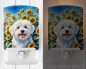NEW Coton de Tulear in Sunflowers Ceramic Night Light Compact, UL-Certified, Ideal for Bedroom, Bathroom, Nursery, Hallway, Kitchen, 6x4x3, Multicolor