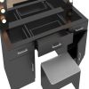 Vanity Desk Set with Large Lighted Mirror and Powre Outlet, Glass Top Makeup Vanity with 3 Drawers and 2 Cabinets, Vanity Table with 12 LED Lights