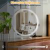 19Inch Large Round Vanity Makeup Mirror With LED Halo Light 3 Lighting Colors Dimmable Brightness Touch Control 360Â° Rotation