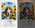 NEW Basset Hound in Sunflowers Ceramic Night Light Compact, UL-Certified, Ideal for Bedroom, Bathroom, Nursery, Hallway, Kitchen, 6x4x3, Multicolor