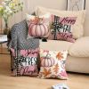 4Pcs Pillow Covers 18x18In Pink Pumpkin Maple Leaf Throw Cushion Cover Happy Fall Pillow Cushion Case for Thanksgiving Sofa Couch Bedroom Home Office