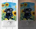 NEW Pug in Sunflowers Ceramic Night Light Compact, UL-Certified, Ideal for Bedroom, Bathroom, Nursery, Hallway, Kitchen, 6x4x3, Multicolor