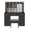 Vanity Desk Set with Large Lighted Mirror and Powre Outlet, Glass Top Makeup Vanity with 3 Drawers and 2 Cabinets, Vanity Table with 12 LED Lights
