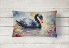 Watercolor Birds Throw Pillow Throw Pillow for Indoor Couch Bed Outdoor Patio Washable, Swan Black 3272,12Hx16W