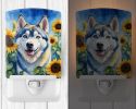 NEW Siberian Husky in Sunflowers Ceramic Night Light Compact, UL-Certified, Ideal for Bedroom, Bathroom, Nursery, Hallway, Kitchen, 6x4x3, Multicolor