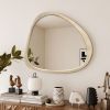 Solid Wood Mirror 45 Inch Asymmetrical Wall Mirror Wooden Framed Mirror Large Sized Dressing Mirror, for Living Room, Bedroom, Bathroom