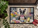 Decorating Easter Boston Terrier Doormat Front Door Mat Indoor Outdoor Rugs for Entryway, Non Slip Washable Low Pile, 24H X 36W