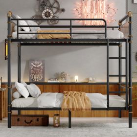 Double Bed Plus Double Bed Plus Metal Bunk Bed, Industrial Grade Detachable Bunk Bed With Safety Railing, Suitable For Teenagers, Black, Prohibited Pl