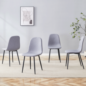 Luxury Simple Chair - Set Of 4 Light Gray Linen-Cotton Material High Resilience Dining Chair With Metal Black Leg.Integral Metal Leg Architecture,Suit