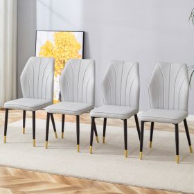 4 Light Gray Modern Dining Chairs With Stylish PU Patterned Backrest And Black Metal Legs For A Comfortable Home Experience In The Kitchen, Bedroom An