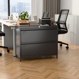Lateral File Cabinet With 2 Drawer,Metal Wide Filing Cabinet With Lock And Business Card Slot For Home Office School Hanging Letter,Legal,F4,A4 Size F (Color: Black)