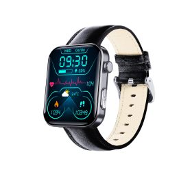 Smart Watch For Men Women Healthy Mornitoring Ips Screen Fitness Tracker With Bluetooth Call  IP67 Waterproof Heart Rate Sleep SpO2 Monitor Pedometer (Option: Black-Leather)