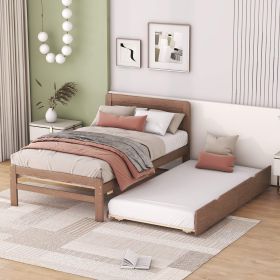 Modern Design Wooden Twin Size Platform Bed Frame With Trundle For Walnut Color (Color: brown)