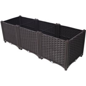 Deep Raised Garden Bed Plastic Planter Boxes For Vegetables Flowers Herbs And Succulents,Self-Watering Planter Box Raised Bed To Grow Flowers, Herbs & (Color: brown)