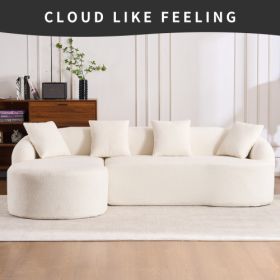 LY-022 GREY COMPRESSION SOFA Combining Chaise Longue With 3-seater, Wood Grain Chenille Fabric, Full Sponge Compression Sofa,combined Sofa With 4 Pill (Color: White)