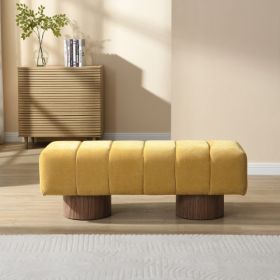 Upholstered Dining Bench For Dining Room, No-Assembly End Of Bed Entryway Bench Ottoman For Bedroom Living Room, Beige Chenille Fabric Stool Top Wood (Color: Yellow)