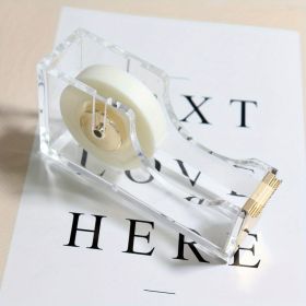 Elevate Your Office Decor with this Exquisite Transparent Acrylic Tape Holder! (Color: Golden)