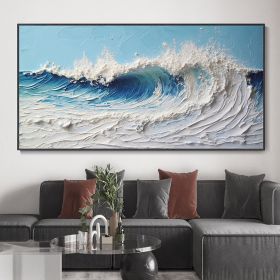 Ocean Hand Painted Texture Oil Painting Abstract Blue Sea Home Decor Art Fashion Wall Decor Painting Impressionist Art Living Room Decor Art (Style: 01, size: 40x80cm)