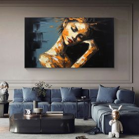 Hand Painted Oil Painting Abstract Beautiful Woman Oil Painting on Canvas Original Minimalist Portrait Art Custom Painting Modern Living Room Decor (Style: 01, size: 70x140cm)