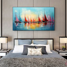Hand Painted Oil Painting Original Sailboats Painting on Canvas Large Wall Art Abstract Colorful Painting Ocean Art Living room Wall Decor (Style: 01, size: 150x220cm)