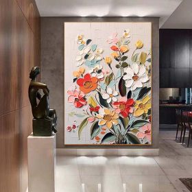 Hand Painted Oil Painting Original Floral Painting Abstract Flower oil Painting On Canvas Boho Wall Decor Large Textured Wall Art Custom Living room H (Style: 01, size: 100x150cm)